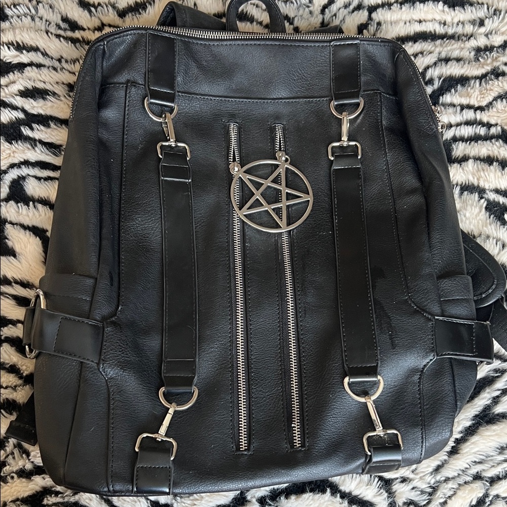 Killstar Black Backpack with Pentagram Silver Accents